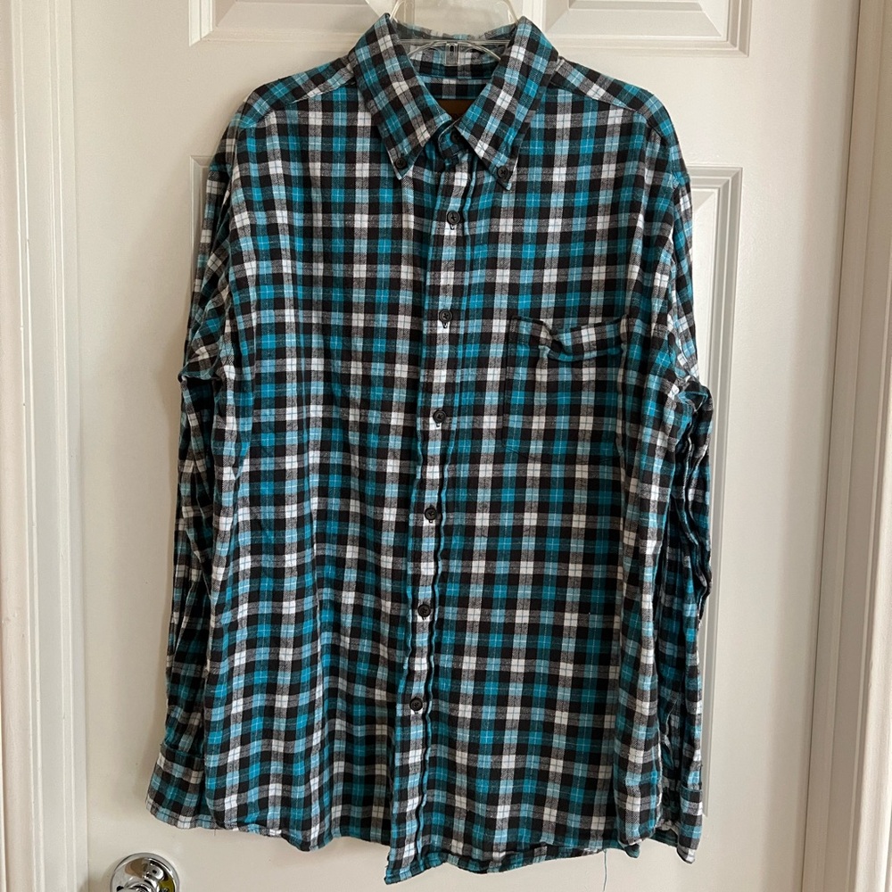 St. John Blue and Black Casual Button Down Shirt